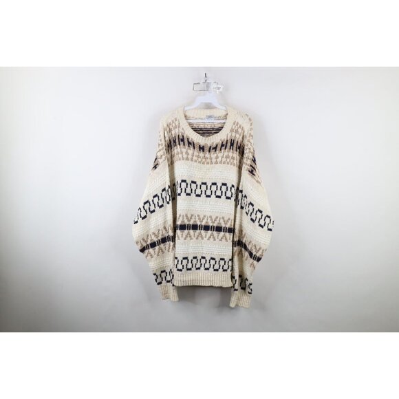 Vtg 90s Streetwear Mens XL Distressed Chunky Cotton Fair Isle Knit Sweater USA - Picture 1 of 13